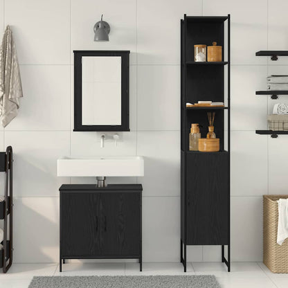 Bathroom Furniture Set with Shelf 3 pcs Black Engineered wood