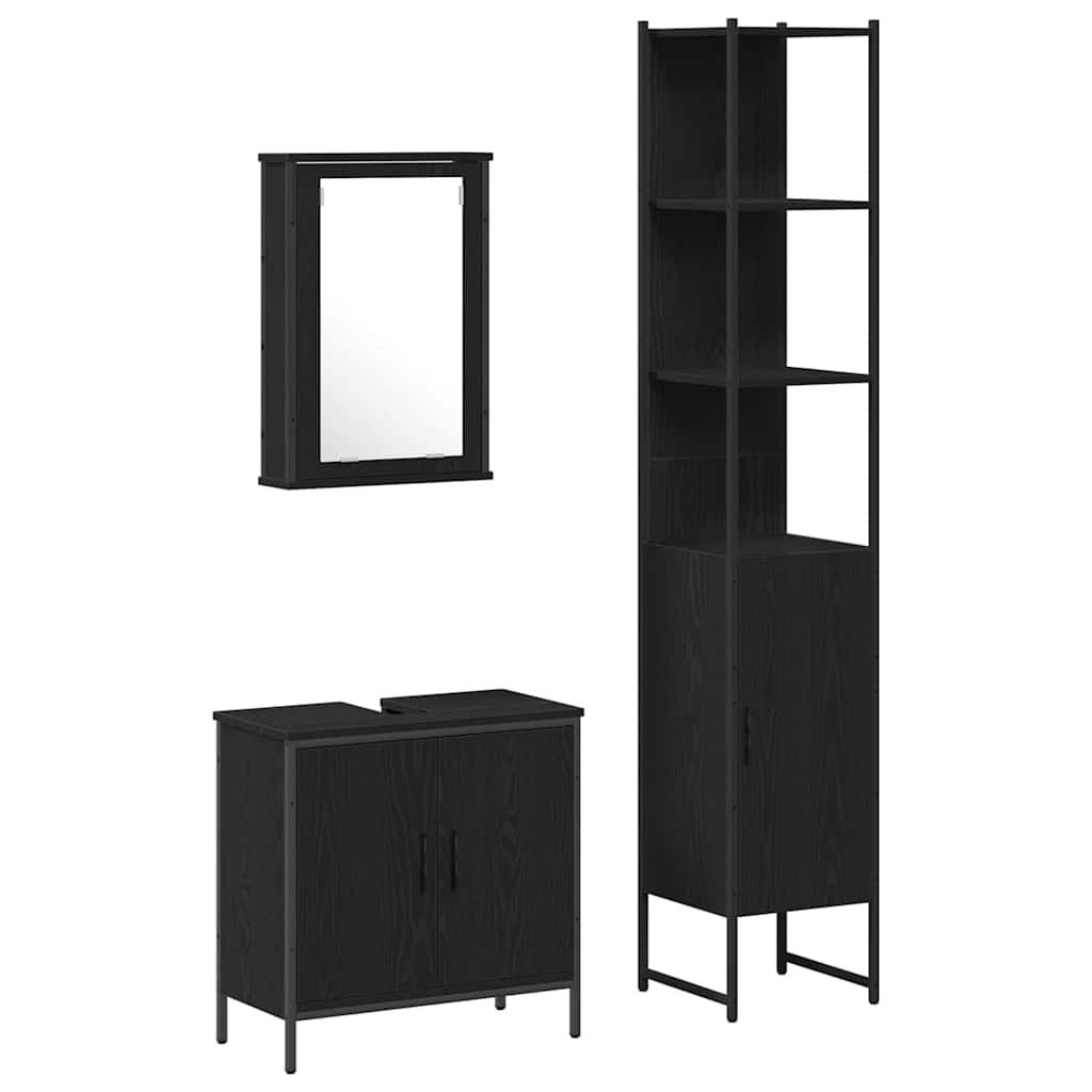 Bathroom Furniture Set with Shelf 3 pcs Black Engineered wood