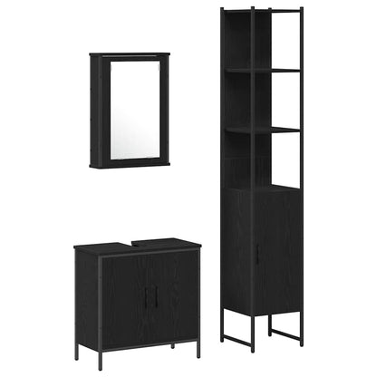 Bathroom Furniture Set with Shelf 3 pcs Black Engineered wood