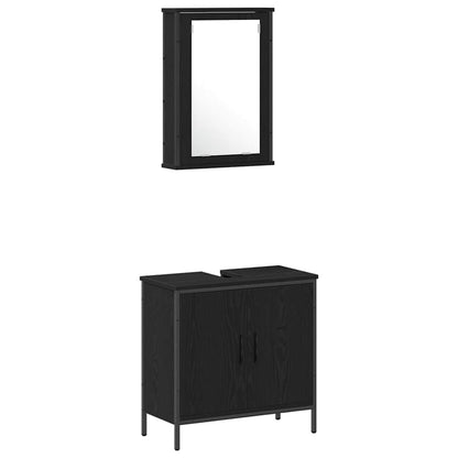 Bathroom Furniture Set with Shelf 3 pcs Black Engineered wood