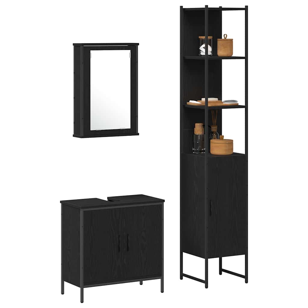 Bathroom Furniture Set with Shelf 3 pcs Black Engineered wood
