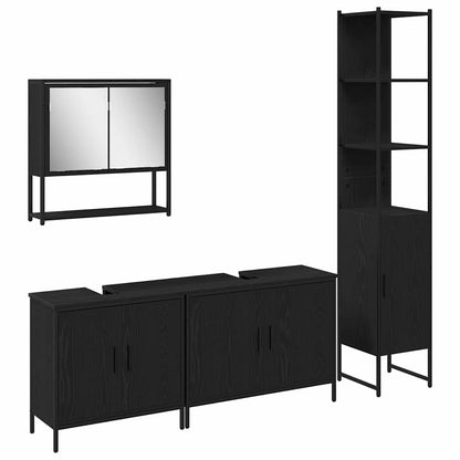 Bathroom Furniture Set with Door 4 pcs Black 33 x 33 x 185.5 cm