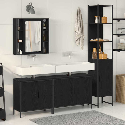 Bathroom Furniture Set with Door 4 pcs Black 33 x 33 x 185.5 cm