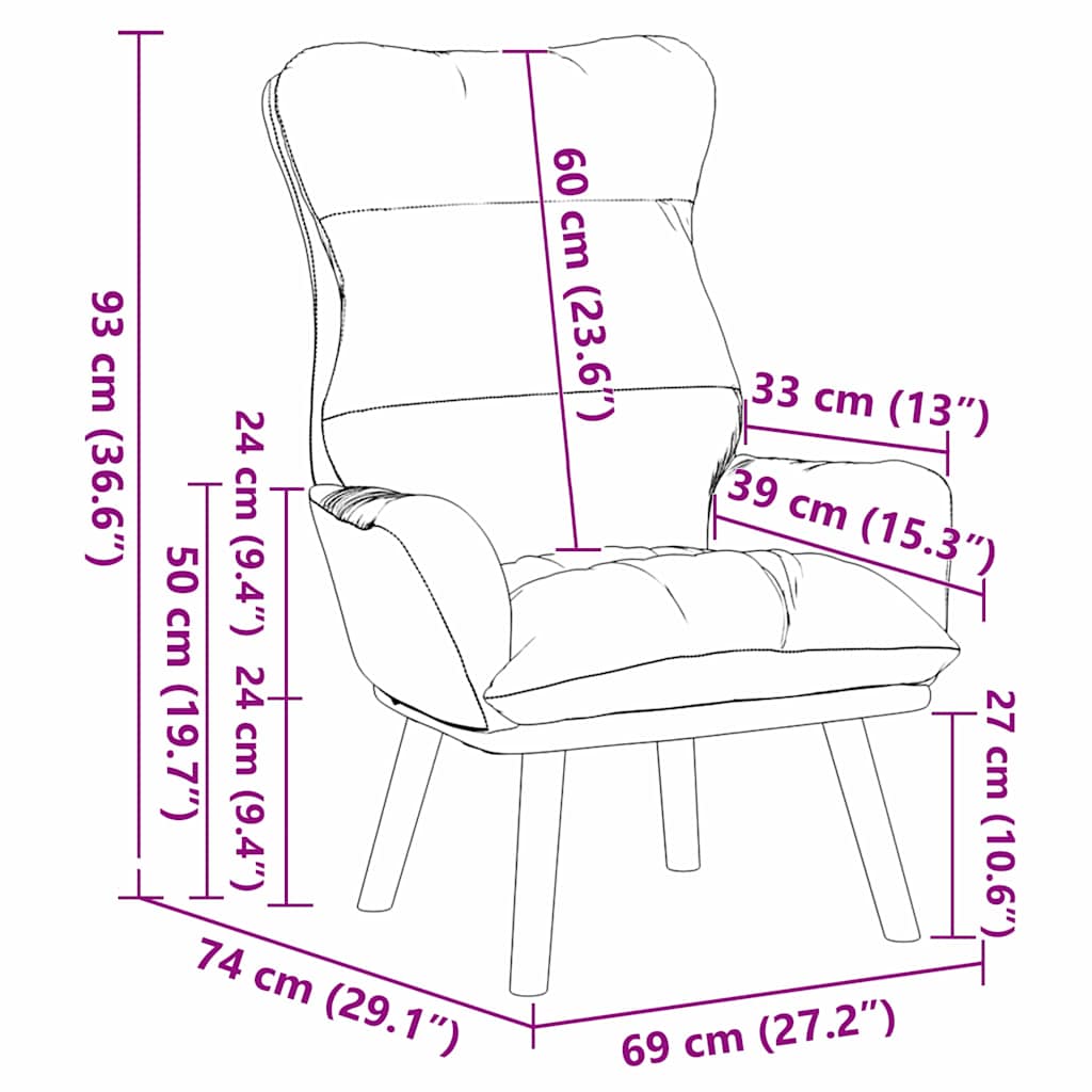 Relaxing Chair Yellow 69 x 74 x 93 cm Velvet