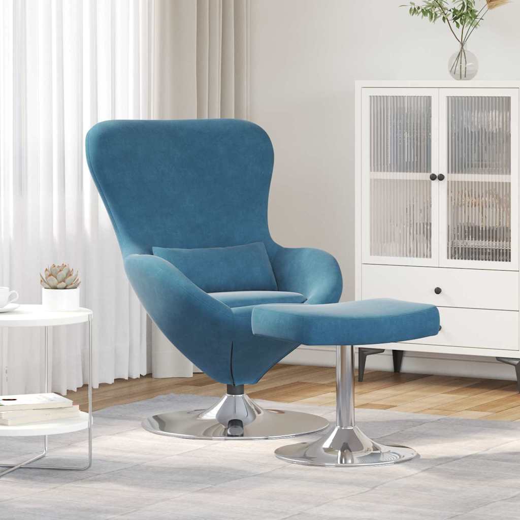 Egg Chair with Footstool Blue 63 x 73 x 90 cm Velvet