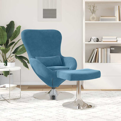 Egg Chair with Footstool Blue 63 x 73 x 90 cm Velvet