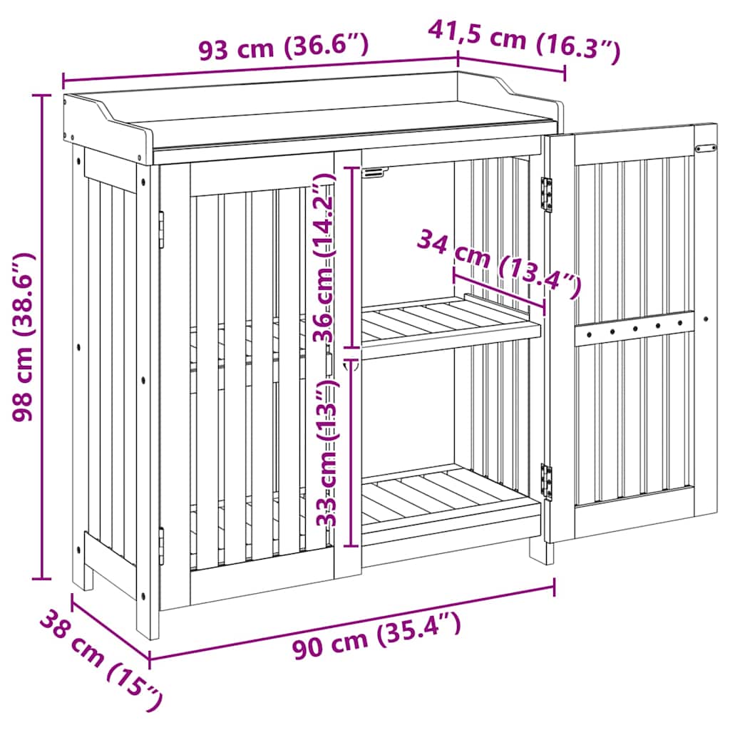 Garden Cabinet with Storage with Door Brown 93 x 41.5 x 98cm