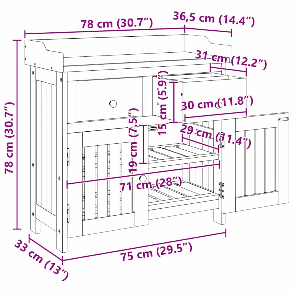 Garden Cabinet with Drawer with Storage Brown 78 x 36.5 x 78cm