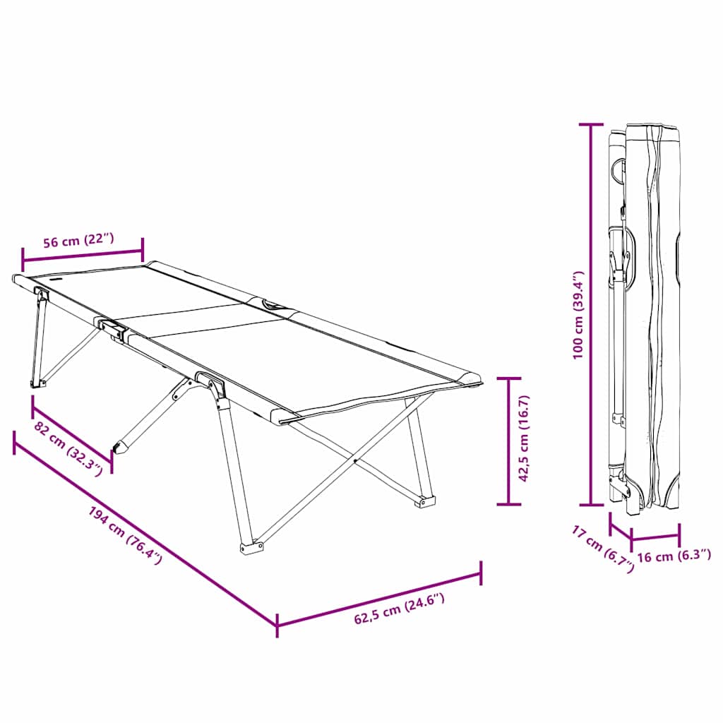 Folding Camping Bed Manual Black 62 x 194 x 42 cm Oxford fabric