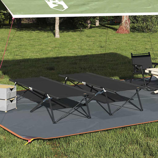 Folding Camping Bed 2 pcs Black 206 x 76 x 74 cm Oxford fabric