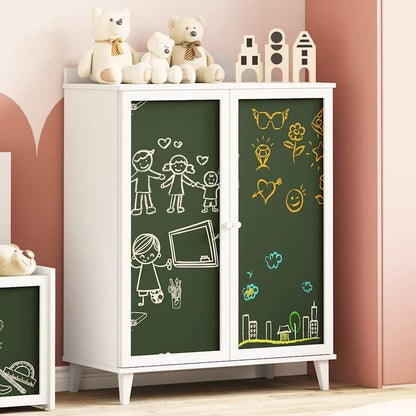 Chalkboard Cabinet with Shelf with Door White Engineered wood