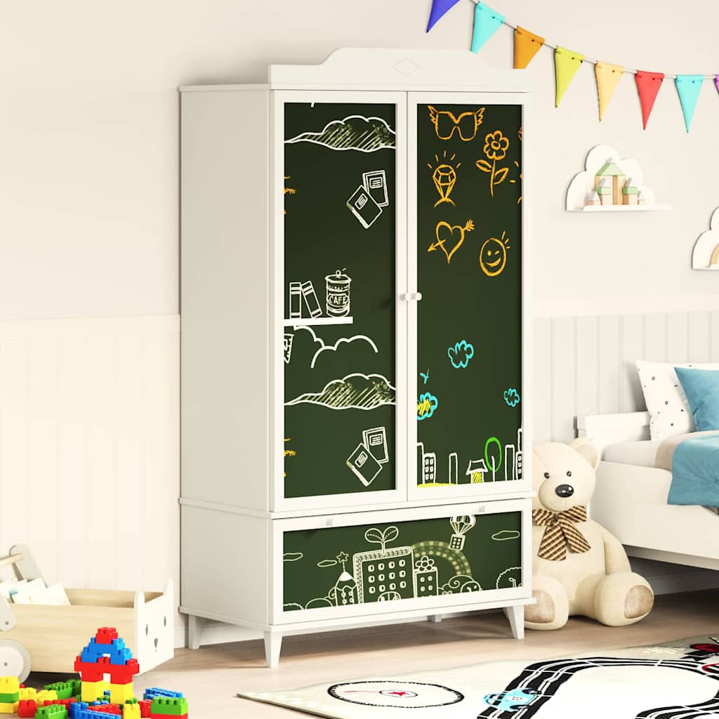Chalkboard Wardrobe with Drawer with Door White Engineered wood