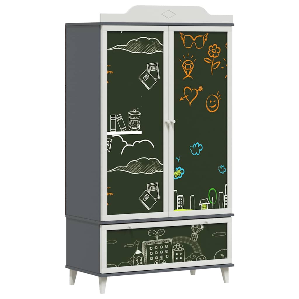 Chalkboard Wardrobe with Drawer Grey and white Engineered wood