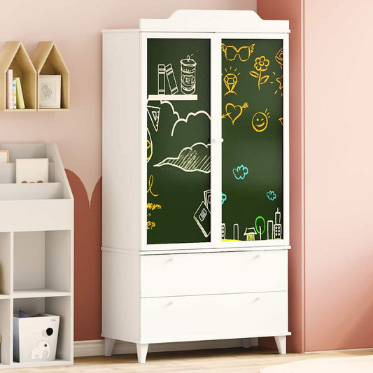 Chalkboard Wardrobe with Drawer with Door White Engineered wood