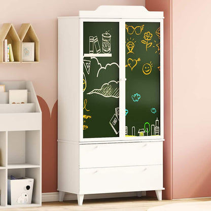 Chalkboard Wardrobe with Drawer with Door White Engineered wood