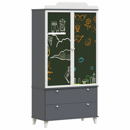 Chalkboard Wardrobe with Drawer Grey and white Engineered wood