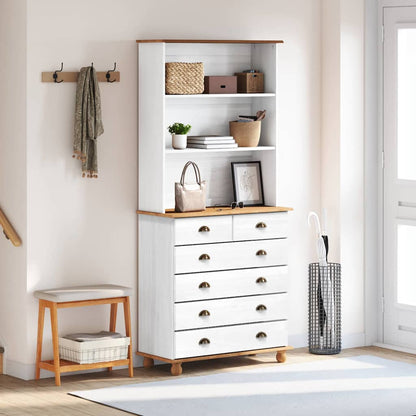 Hutch with Shelf ASKIM White 91 x 40 x 200.5 cm Solid Pine wood