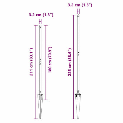 Fence Posts Manual 7 pcs Grey Ø32mm 180 cm Galvanised steel