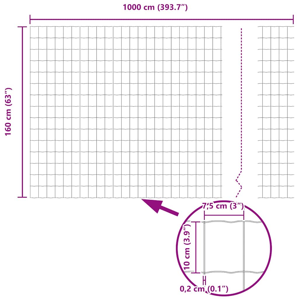 Euro Fence Silver 1.6 x 10 m Hot dip galvanized iron