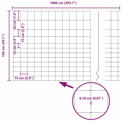 Field Fence Grey 1.5 x 10 m Steel