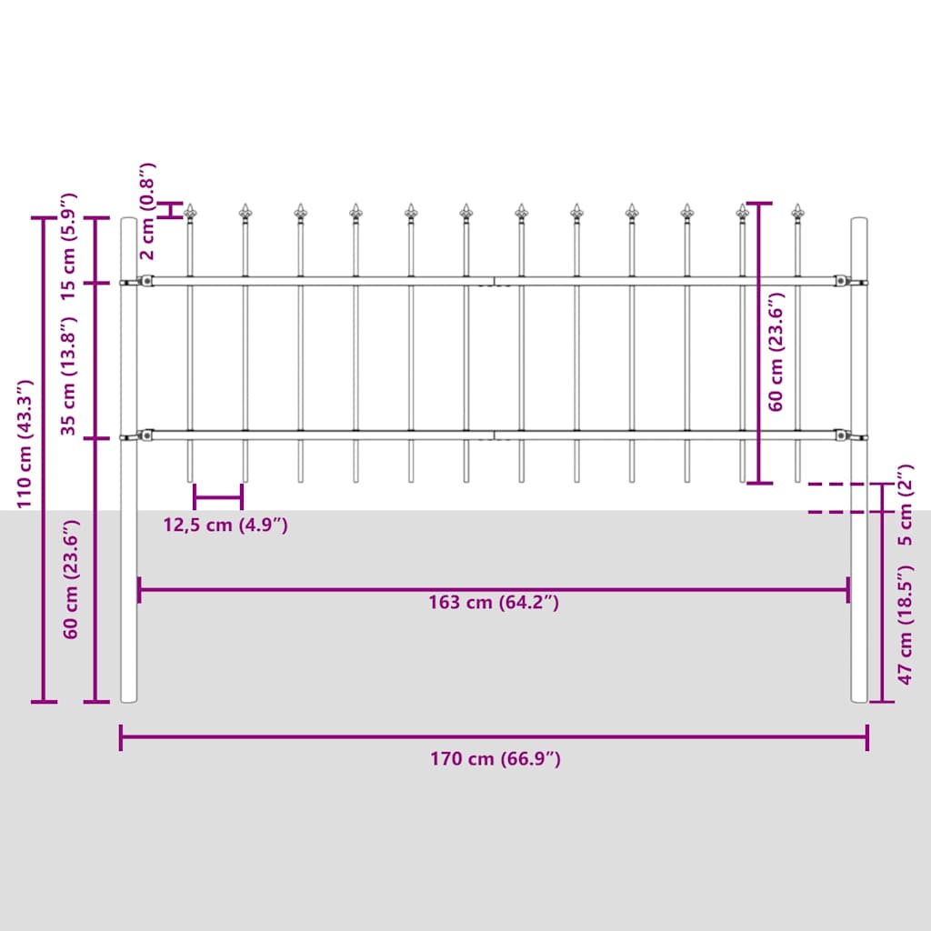 Garden Fence Grey 1.7 x 0.6 m Powder-coated steel