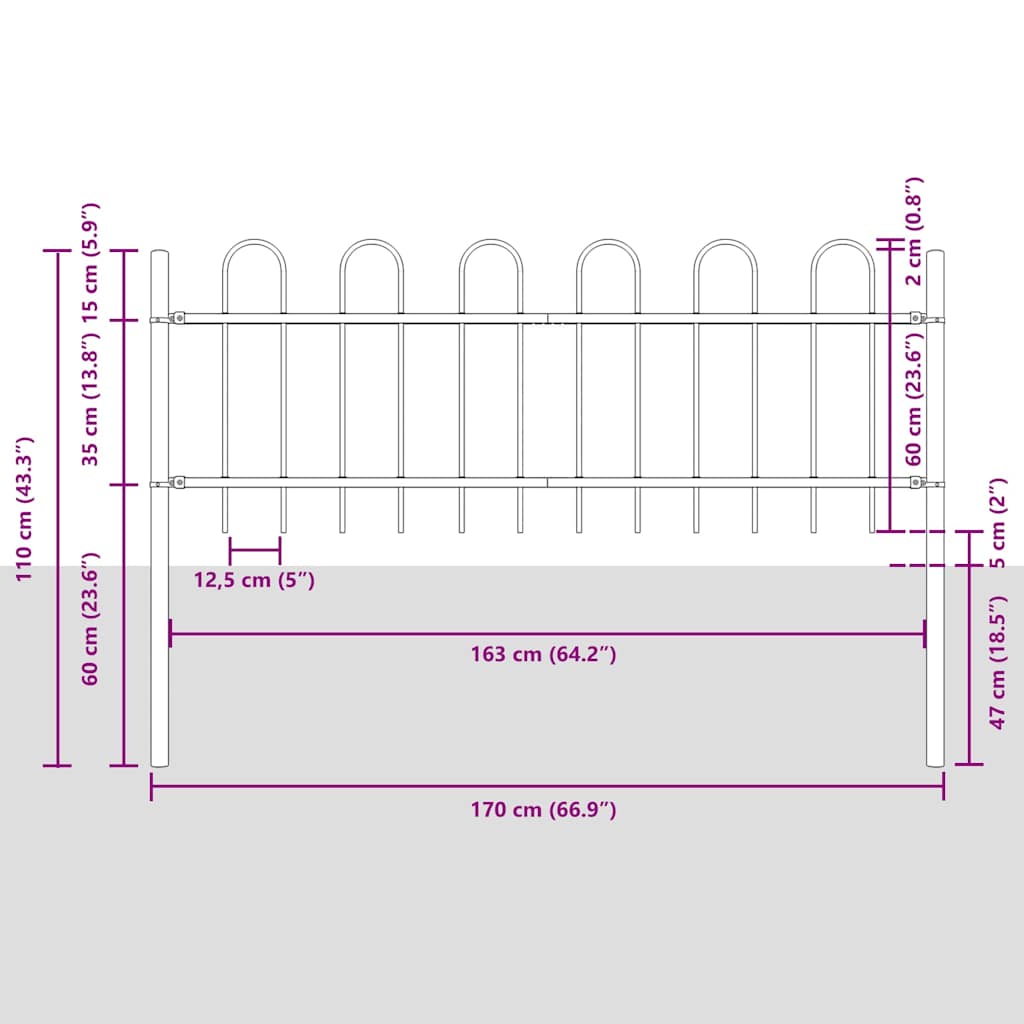 Garden Fence Grey 1.7 x 0.6 m Powder-coated steel