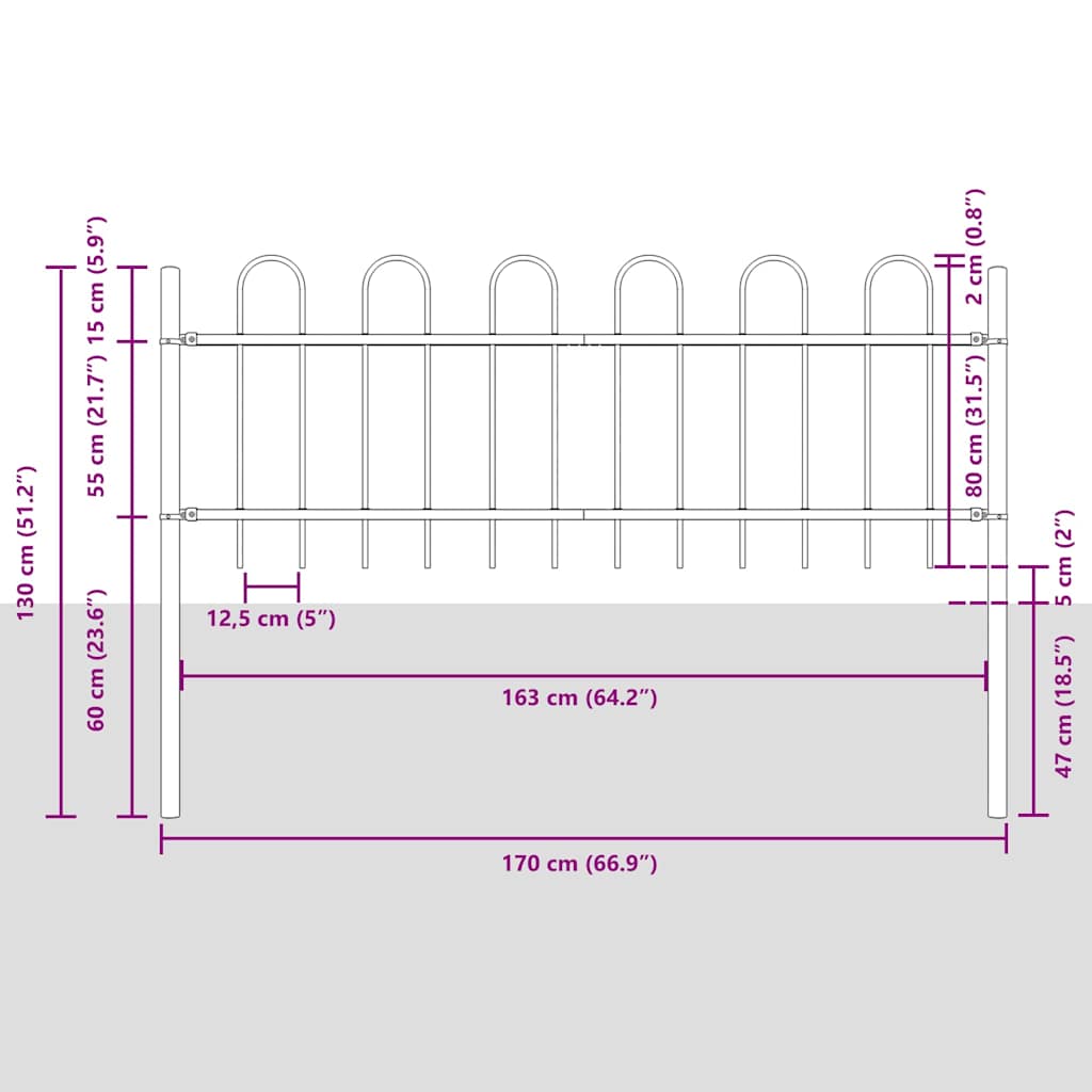 Garden Fence Grey 1.7 x 0.8 m Powder-coated steel
