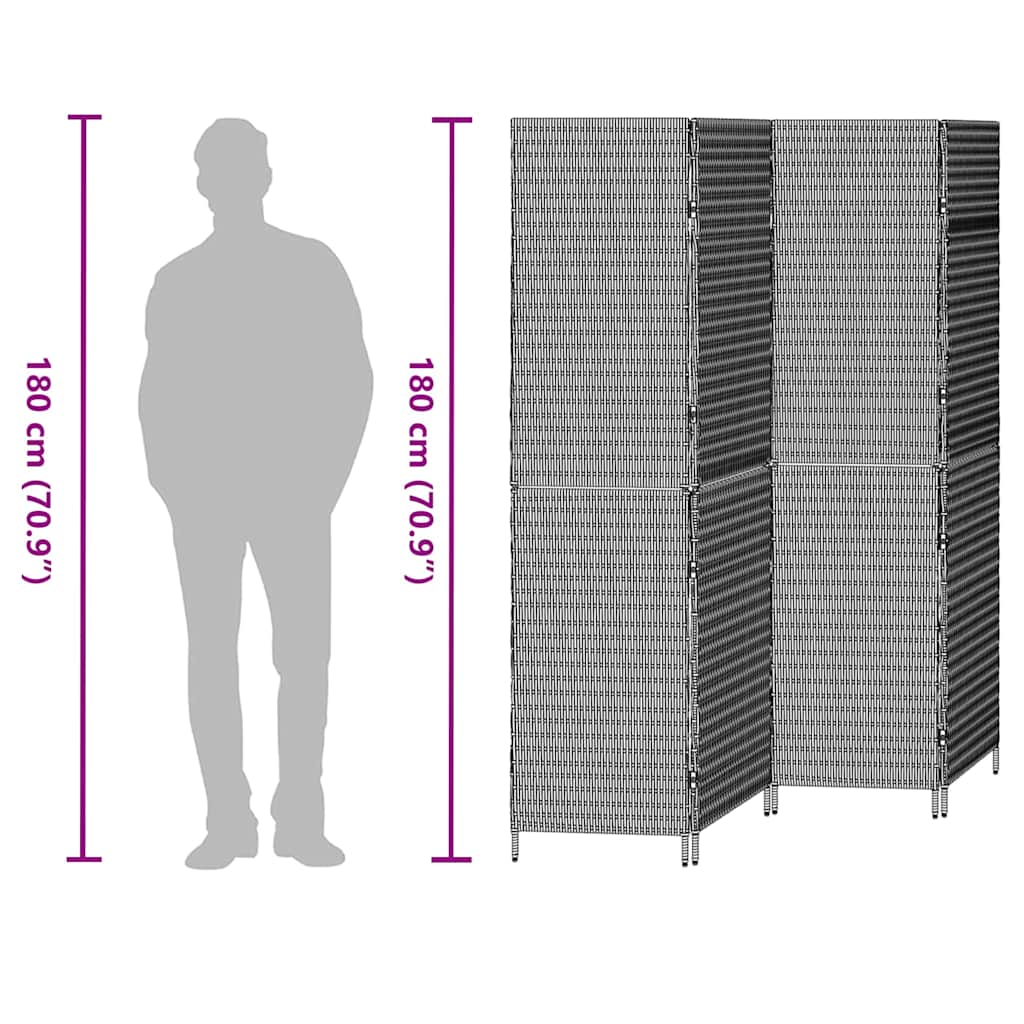 Room Divider Folding Manual Brown 195 x 180 cm Poly Rattan
