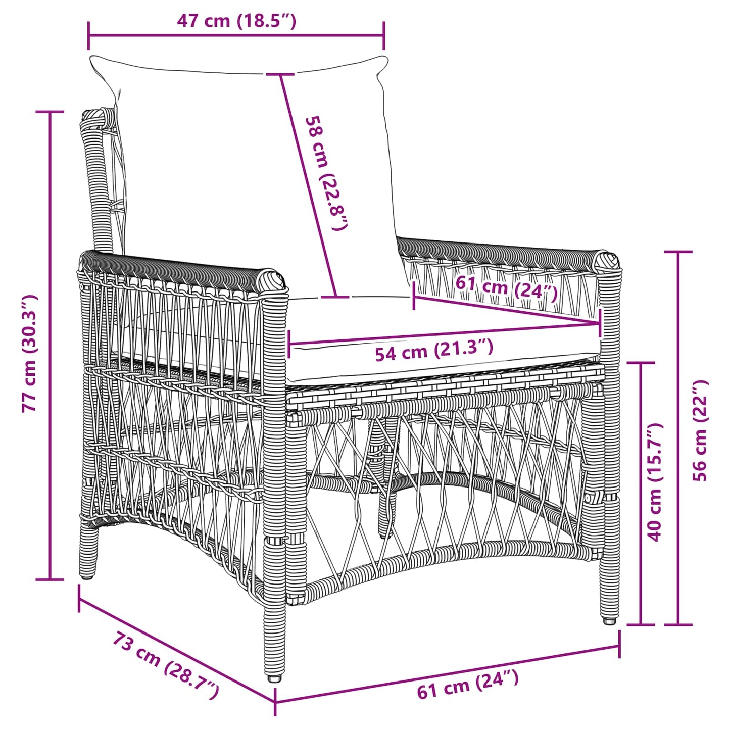 Garden Chair Grey 60 x 70 x 78cm Poly Rattan