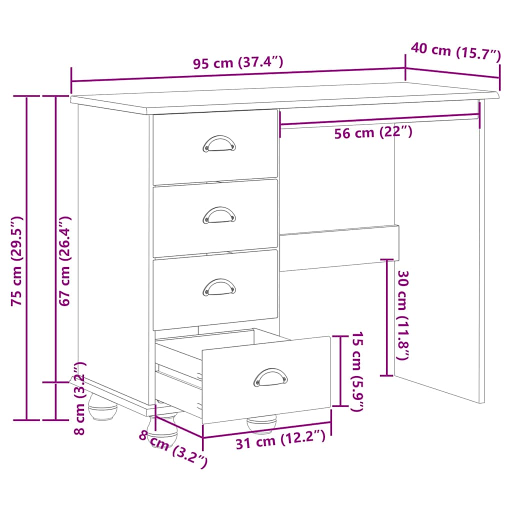 Desk with Drawer ASKIM Brown 95 x 40 x 75 cm Solid pine wood