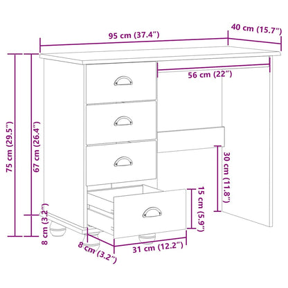 Desk with Drawer ASKIM Brown 95 x 40 x 75 cm Solid pine wood