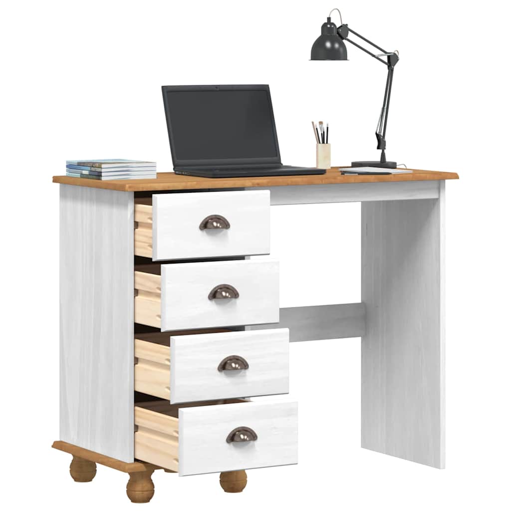 Desk with Drawer ASKIM White 95 x 40 x 75 cm Solid pine wood
