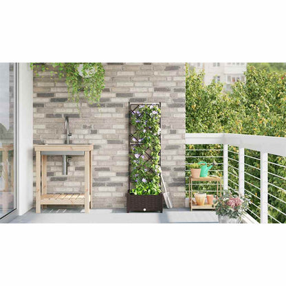 Garden Planter with Trellis Brown 40 x 40 x 125.5 cm PP