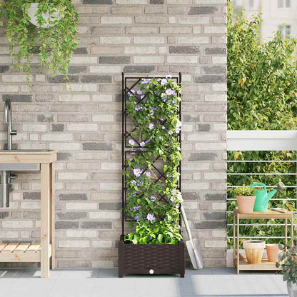 Garden Planter with Trellis Brown 40 x 40 x 125.5 cm PP