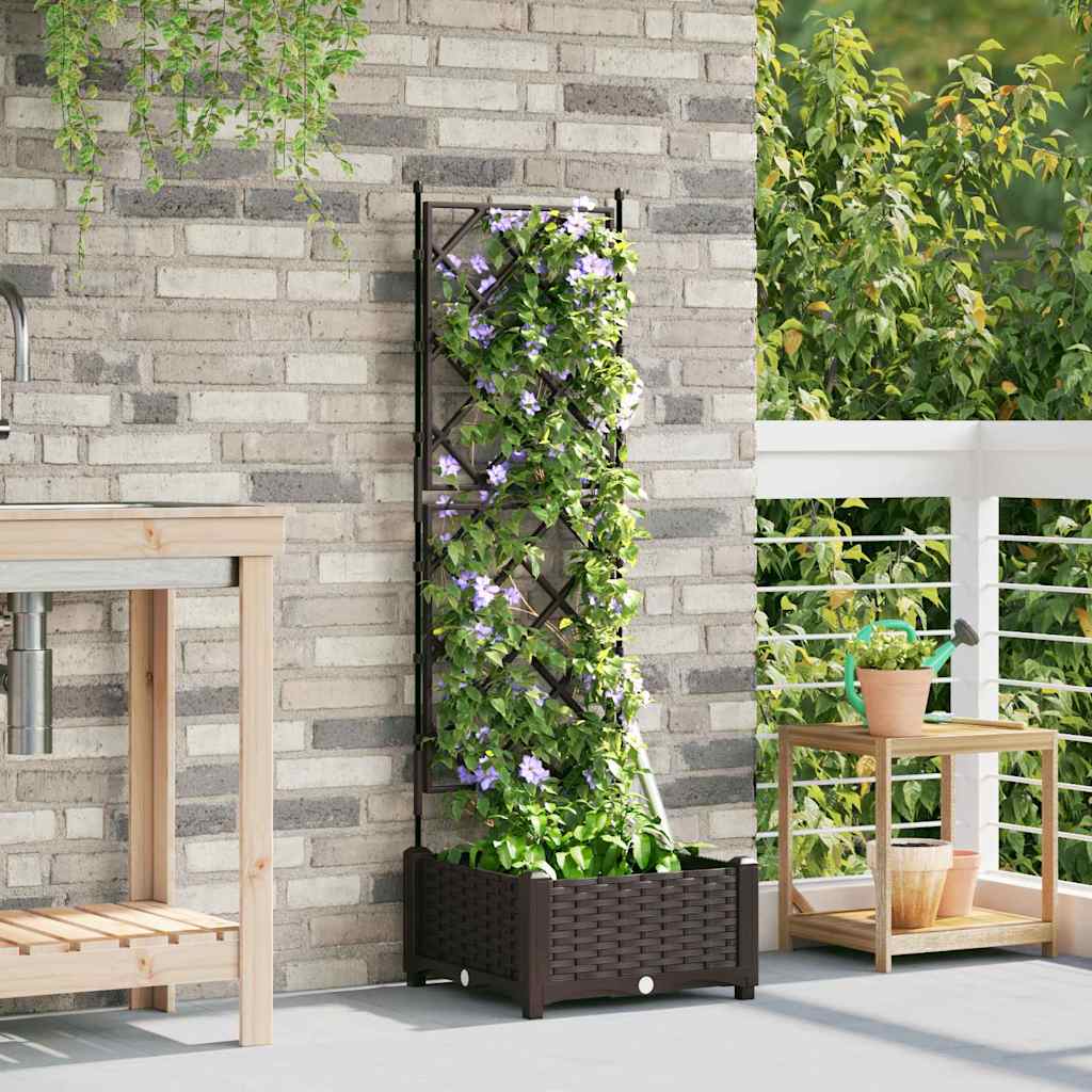 Garden Planter with Trellis Brown 40 x 40 x 125.5 cm PP