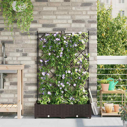 Garden Planter with Trellis 2 pcs Brown 80 x 40 x 125.5 cm PP