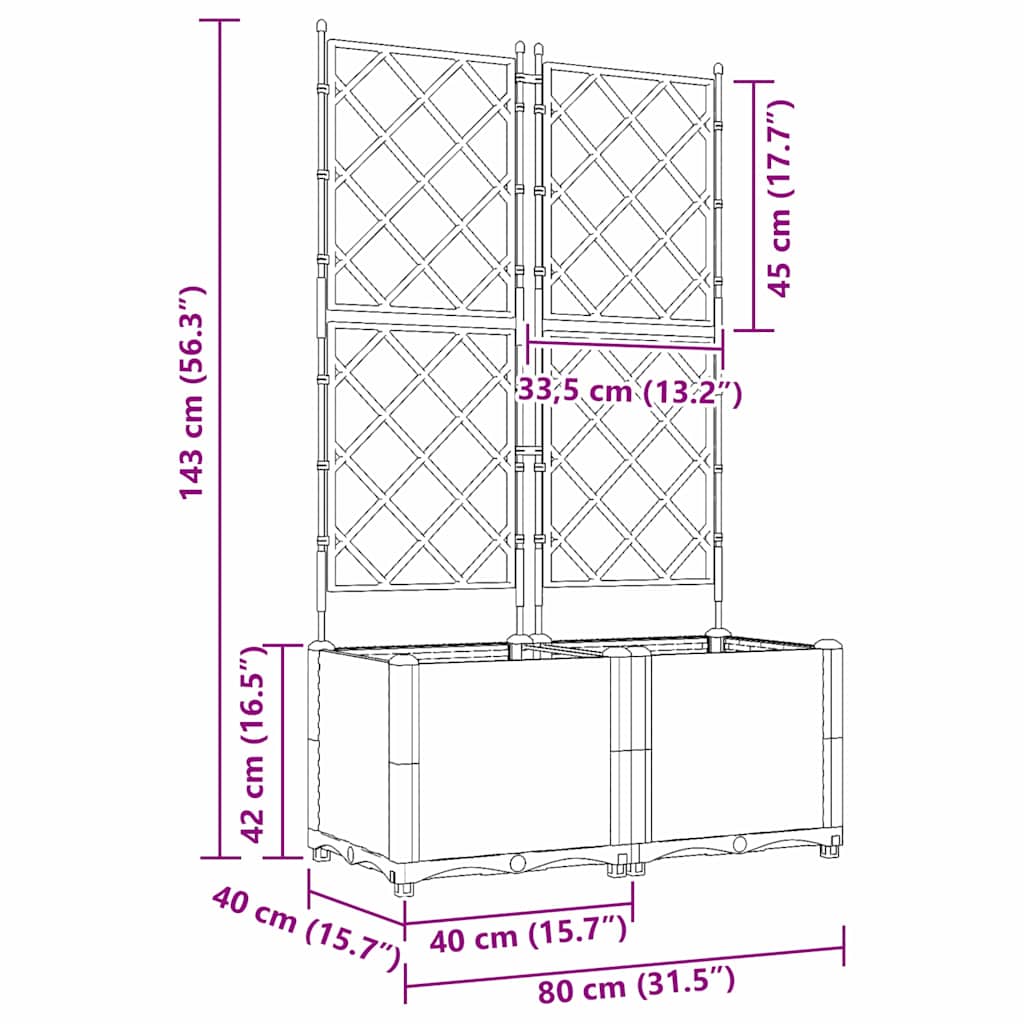 Garden Planter with Trellis 2 pcs Brown 80 x 40 x 143 cm PP