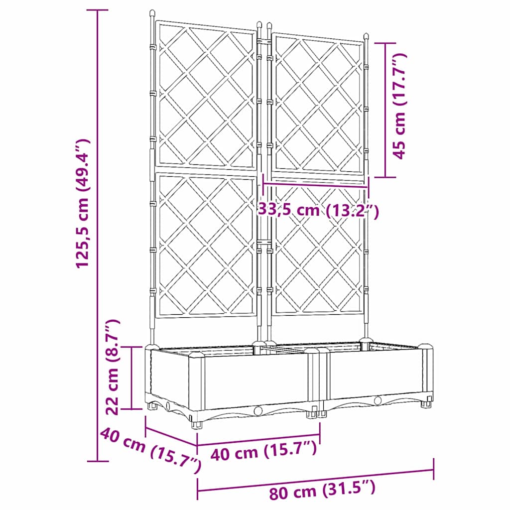 Garden Planter with Trellis 2 pcs Black 80 x 40 x 125.5 cm PP