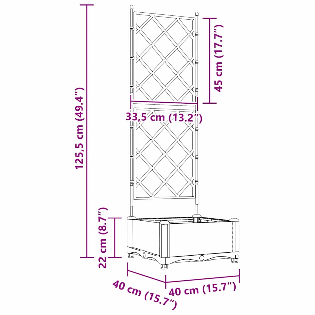 Garden Planter with Trellis Light grey 40 x 40 x 125.5 cm PP