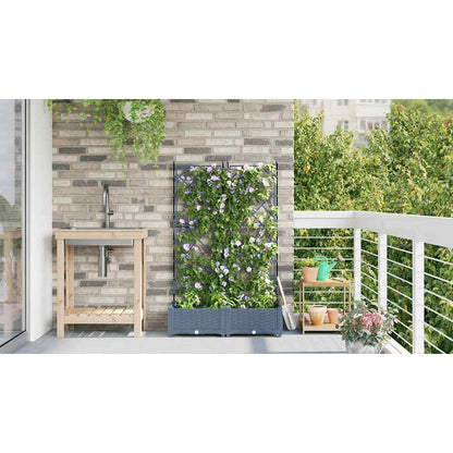 Garden Planter with Trellis 2 pcs Light grey 80 x 40 x 125.5 cm