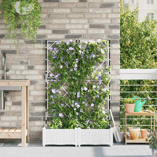 Garden Planter with Trellis 2 pcs White 80 x 40 x 125.5 cm PP