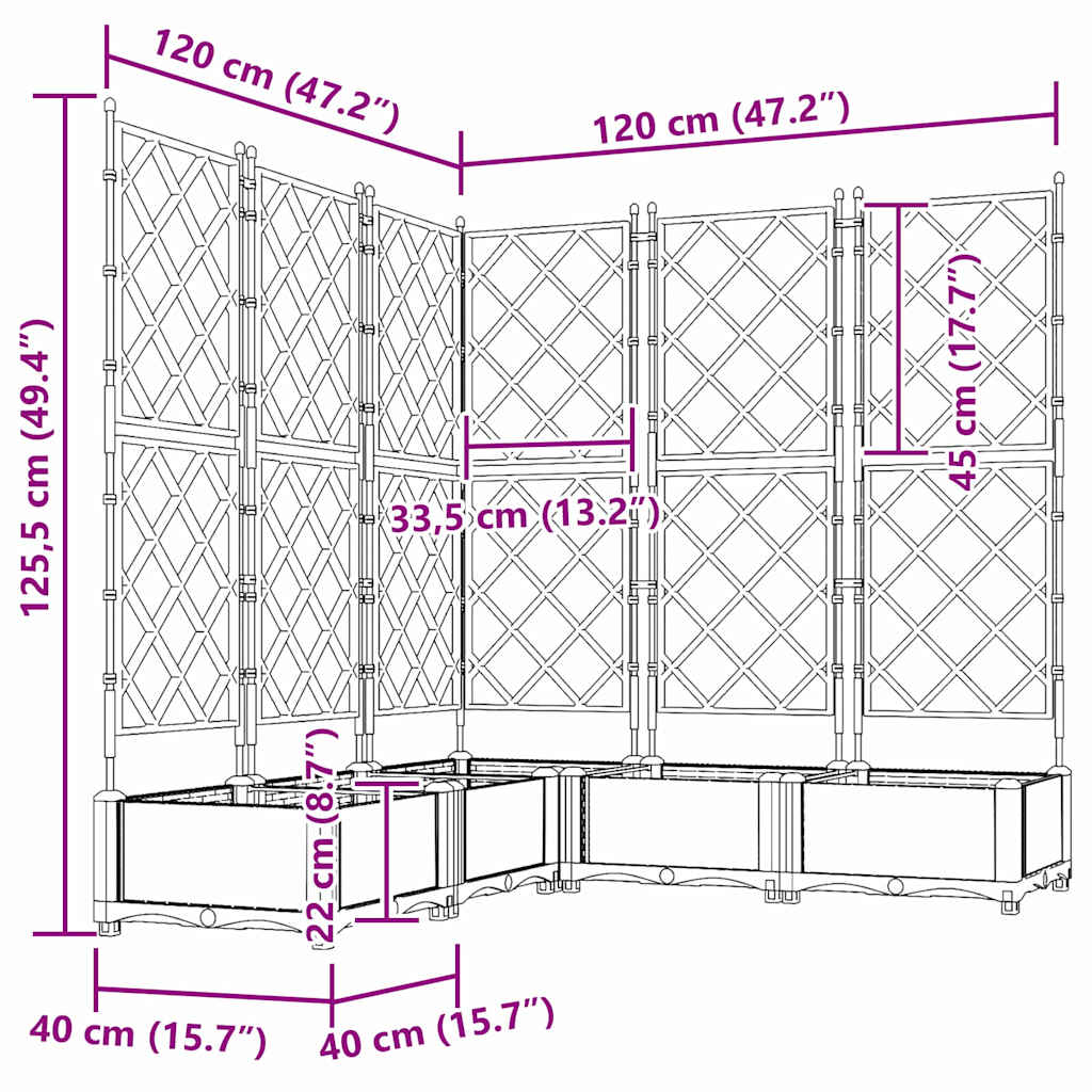 Garden Planter with Trellis 5 pcs White 120 x 120 x 125.5 cm PP