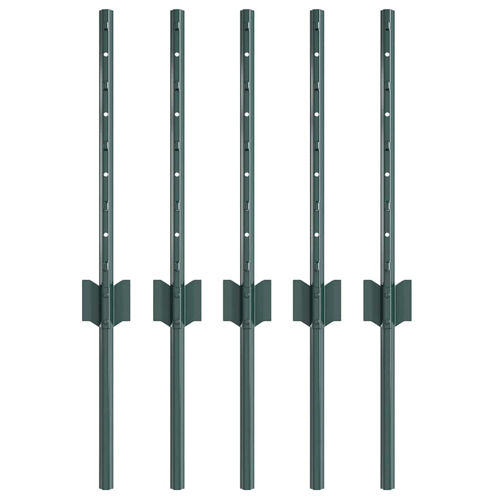 Fence Posts Height Adjustable 5 pcs Green 40 cm Steel