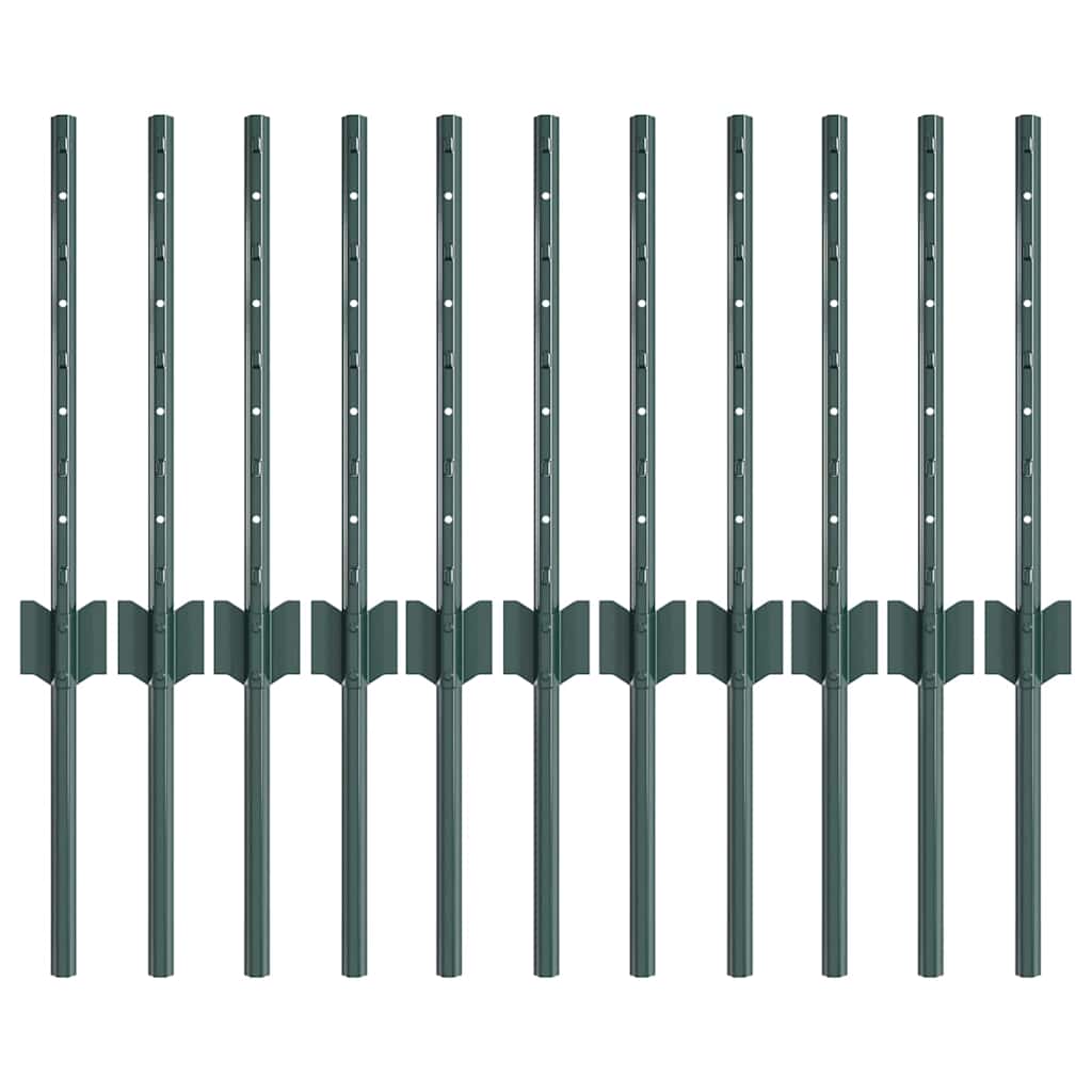 Fence Posts Height Adjustable 11 pcs Green 40 cm Steel