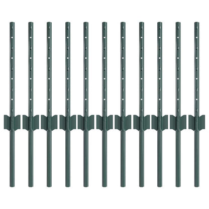 Fence Posts Height Adjustable 11 pcs Green 40 cm Steel