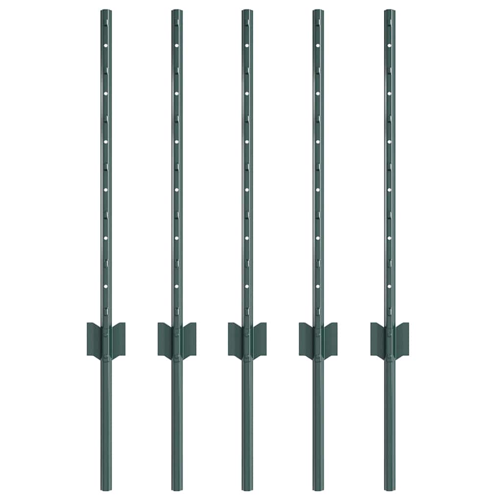 Fence Posts Height Adjustable 5 pcs Green 60 cm Steel
