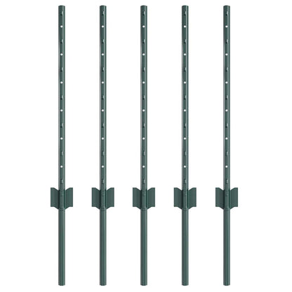 Fence Posts Height Adjustable 5 pcs Green 60 cm Steel