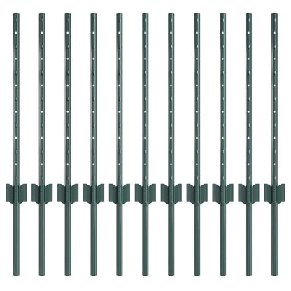 Fence Posts Height Adjustable 11 pcs Green 60 cm Steel