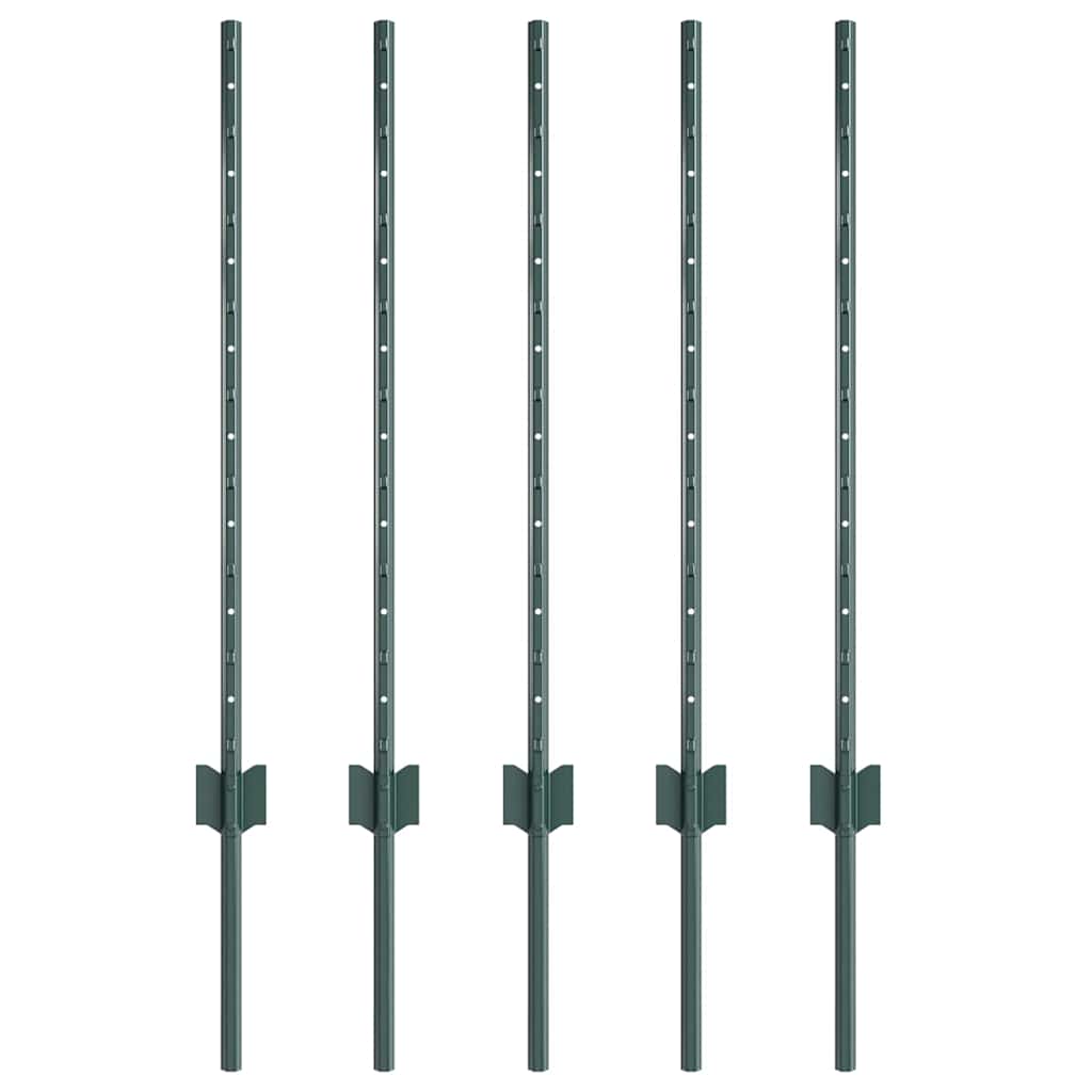 Fence Posts Height Adjustable 5 pcs Green 80 cm Steel