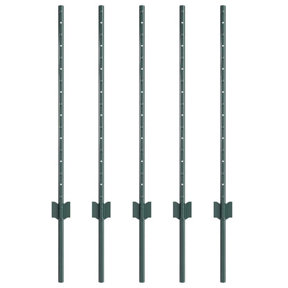 Fence Posts Height Adjustable 5 pcs Green 80 cm Steel